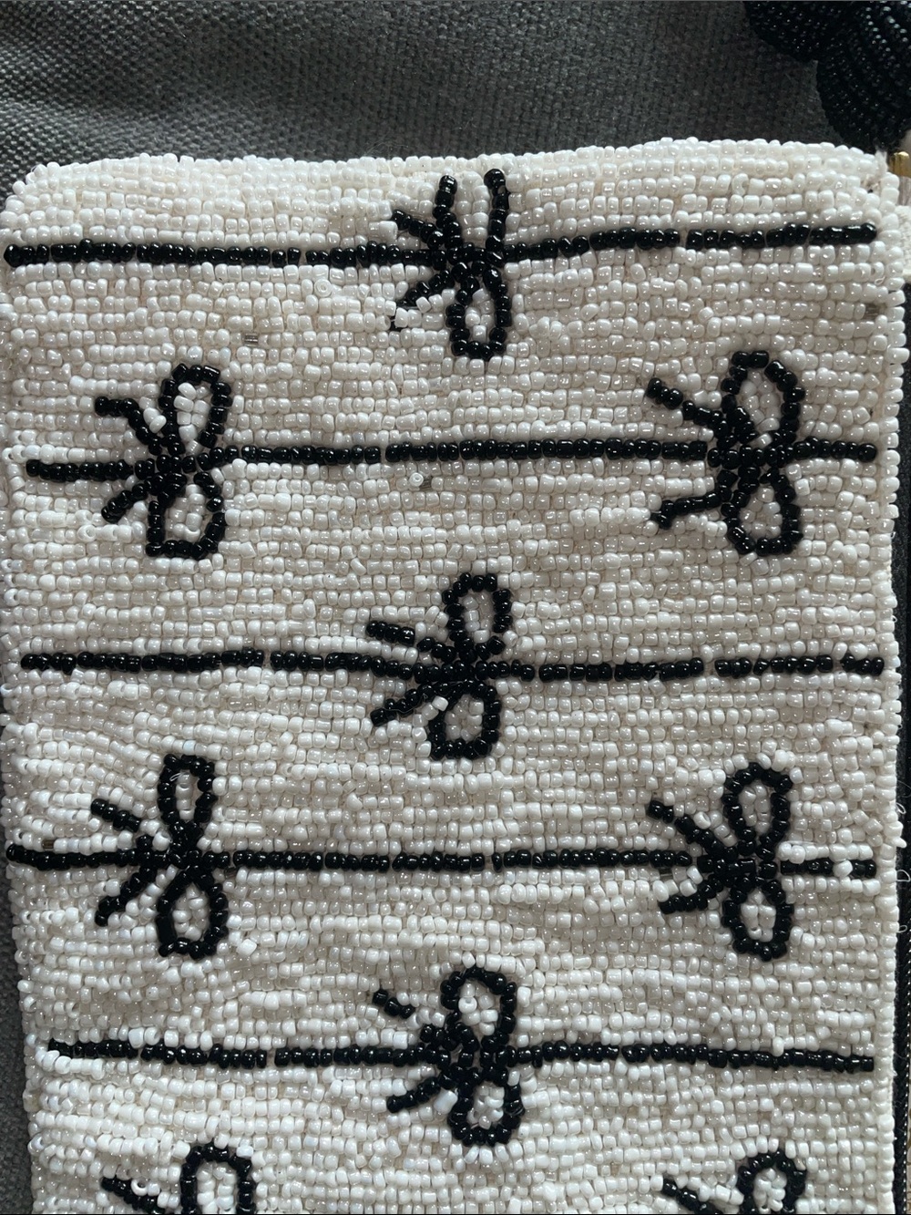 Wandering Moon White Beaded Pouch with Black Bow Detail - Picture 5 of 7
